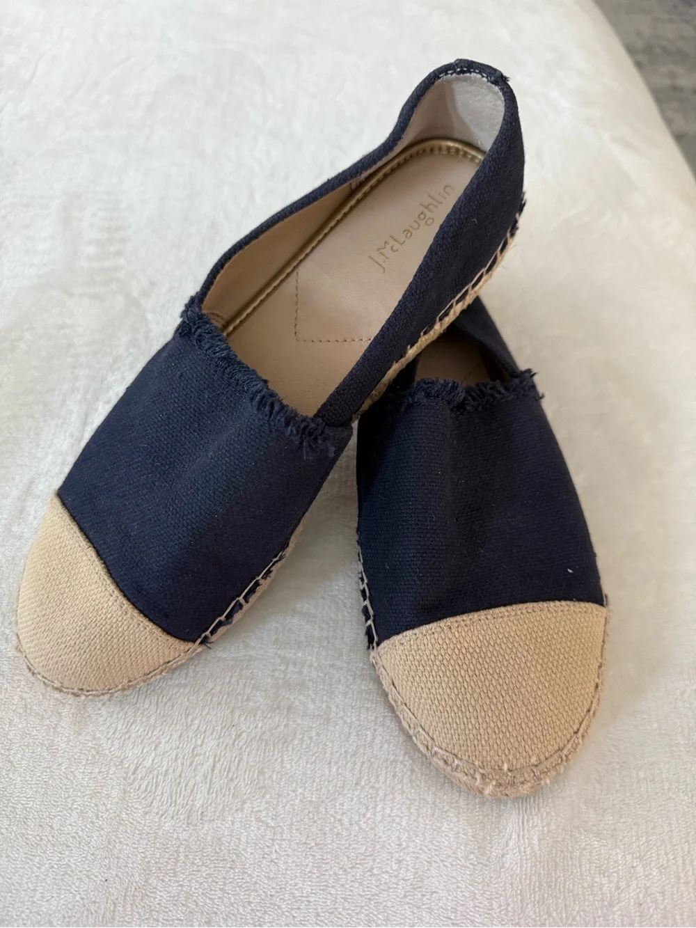 J McLaughlin Womens Redding Solid Canvas Espadrilles 6.5 Flats Blue/Tan Cloth
